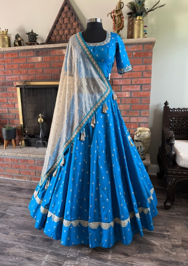 Turquoise Blue Silk Lehenga Set